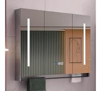 LED Bathroom Cabinet with Anti-Fog Smart Mirror Solid Wood Medicine Storage with Time Display Elegant Wall-Mounted Vanity for Stylish Bathrooms