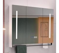 LED Bathroom Cabinet with Solid Wood Anti-Fog Mirror Space-Saving Medicine Storage Smart Time Display Elegant Makeup nizer for Modern Homes
