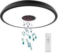 LED Bathroom Ceiling Light with Remote Control, IP65 Diameter 28 cm, Dimmable Light with Bluetooth Speaker, Waterproof Bathroom Lamp with E27 Screw Adapter, Black Ceiling Light for Kitchen, Hallway