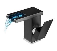 LED Bathroom Faucet Elegant Black Single Handle Basin Mixer Modern Brass Waterfall Tap Hot & Cold Control Ceramic Valve Stylish Bidet Faucet for Luxury Bathrooms
