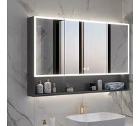 LED Bathroom Medicine Cabinet with Anti-Fog Mirror & Touch Switch, Wall-Mounted Aluminum Vanity Storage, Black with Paper Towel Slot, Ideal for Modern Home.