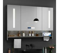 LED Bathroom Medicine Cabinet with HD Mirror Wall-Mounted Vanity with Touch Control Defogger Smart Clock Temper Display and Storage Shelf - Modern Bathroom Lighting