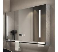 LED Bathroom Medicine Cabinet with Mirror, Wall-Mounted Vanity Storage, Touch Control, Anti-Fog Function, Rectangular Design & Towel Bar, Modern Home Decor