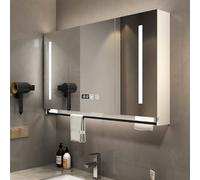 LED Bathroom Medicine Cabinet with Touch Switch, Wall-Mounted, Fog-Free Mirror, Rectangular Design, Towel Bar - Essential for Modern Home Vanities