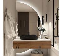 LED Bathroom Mirror 100cm Semi-Circle Dimmable 3 Colors Frameless Anti-Fog Wall Vanity Mirror Home Decor (Right Semicircle 130cm)