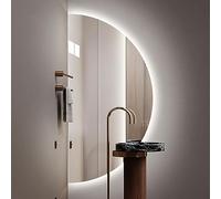 LED Bathroom Mirror 100x50CM Half Circle Anti Fog Dimmable 3 Color Temperatures Makeup Mirror Wall Mirror (Right Cut Size: 50x100CM/20x40IN)