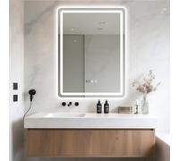 LED Bathroom Mirror 24x32 Inches AntiFog Modern Wall Mirror with Front & Back Lighting Touch Sn Display for Time & Temperature Veal Design