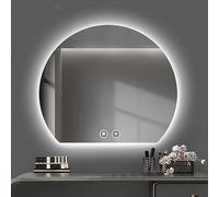 LED Bathroom Mirror 3 Color Dimmable Touch Control SemiCle Wall Mirror AntiFog Cosmetic Mirror with Double Touch Button Illuminated Makeup Mirror