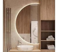 LED Bathroom Mirror 50x100cm Smart Touch Sensor Regulated Anti-Fog Wall Mirror Half-Moon Design 3 Color Lights Decorative Home Essential Left Cut Option