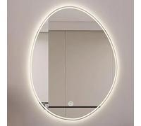 LED Bathroom Mirror 60x80cm(23.6x31.5in) Frameless Oval Wall Mounted Vanity Mirror, 3-Colour Dimmable Lighting, Touch Control, for Makeup Area and Hallway