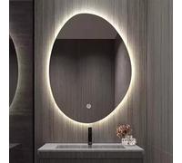 LED Bathroom Mirror 70x90cm with Touch Control, Adjustable 3-Color Backlit Wall Mirror, Irregular Teardrop Shape, Modern Vanity Lighting, 28x36in