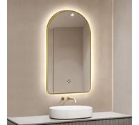 LED Bathroom Mirror 80/90cm with Touch Switch, Anti-Fog 130cm Black Arch Mirror, Adjustable 3 Light Colors, Stylish Gold Finish (51"x28") for Modern Decor