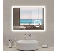 LED Bathroom Mirror 80x60cm with Bluetooth Digital Clock Display 3X Magnificat AntiFog 3 Co Lights Dimmable MemoFunct IP44 HD Tempered s