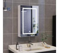 LED Bathroom Mirror Cabinet 1Door Storage with Adjustable Shelf 50 x 70 cm Metal 3 Color Light Options (White Warm Cool) Modern Bathroom Organizer