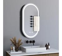 LED Bathroom Mirror Cabinet 40x70cm Oval with Dimmable 3 Color Temperatures Anti-Fog Touch Switch 2 Sturdy Metal Shelves - Modern Vanity Storage Solution
