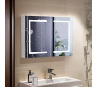 LED Bathroom Mirror Cabinet 80x13.5x60 cm Double Door Wall-Mounted Storage with Adjustable Glass Shelves Color Temperature Control Modern White Design