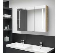 Vidaxl LED Bathroom Mirror Cabinet 89X14X62 Cm White And Oak, White
