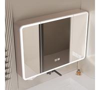 LED Bathroom Mirror Cabinet 90cm Brown Hanging Storage with Anti-Fog Integrated Lights Modern Design for Stylish Bathroom nization