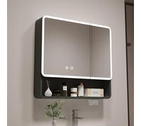 LED Bathroom Mirror Cabinet, Aluminum Storage with HD Anti-Fog Mirror, 360° Surround Lighting, Towel Holder, Gray (80 * 13 * 70cm / 31.5 * 5.1 * 27.6in)