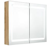 LED Bathroom Mirror Cabinet Oak Wall Washroom Storage Unit vidaXL