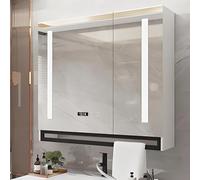 LED Bathroom Mirror Cabinet Wall-Mounted Medicine Cabinet with Adjustable Brightness Integrated Lighted Mirror Stylish Vanity Storage with Clock Display Modern Design.