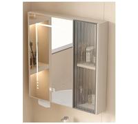 LED Bathroom Mirror Cabinet, Wall-Mounted Storage with Button, Space-Saving Design for Vanity Makeup, Beige Finish