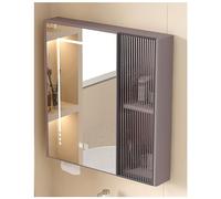 LED Bathroom Mirror Cabinet, Wall-Mounted Storage with Button, Space-Saving Design for Vanity Makeup, Beige Finish