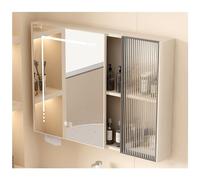 LED Bathroom Mirror Cabinet, Wall-Mounted Storage with Button, Space-Saving Design for Vanity Makeup, Beige Finish