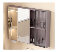LED Bathroom Mirror Cabinet, Wall-Mounted Storage with Button, Space-Saving Design for Vanity Makeup, Beige Finish