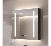LED Bathroom Mirror Cabinet Wall-Mounted with Demisting, 3-Color Lighting, Time & Temperature Control, Waterproof Storage Compartment