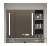 LED Bathroom Mirror Cabinet Wall-Mounted with Smart Touch & Defogging Large Storage Capacity Gray Solid Wood Panel 88x70cm - Modern Vanity Solution