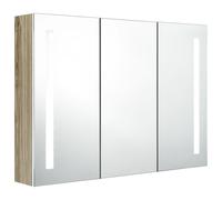 LED Bathroom Mirror Cabinet White and Oak Washroom Storage Vanity Unit vidaXL