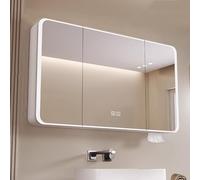 LED Bathroom Mirror Cabinet with Adjustable Light Colors Touch Sensor AntiFog Function 3Door Aluminum Storage Modern White Design for Stylish Bathrooms