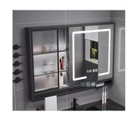 LED Bathroom Mirror Cabinet with Anti-Fog Makeup Mirror Smart Touch Towel Bar 3 Color Lights Modern Design (Black W80*H75cm/W31.4*H29.5in)