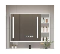 LED Bathroom Mirror Cabinet with Large Storage Wall-Mounted Smart Touch & Defogging Design Solid Wood Panel - White 98x70cm (38.6x27.5in)