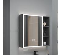 LED Bathroom Mirror Cabinet with Light Aluminum Anti Fog Medicine Storage Cabinet Gray Makeup with Paper Hole (80x13x68cm 31.5x5.1x26.8in)