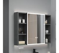 LED Bathroom Mirror Cabinet with Light Aluminum Anti Fog Storage Unit Wall Mounted with Tissue Holder Makeup Storage (Gray 39.4x5.1x26.8in)