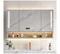 LED Bathroom Mirror Cabinet with Lights & Anti Fog 90cm Rectangular Illuminated Storage Unit Modern Vanity Mirror with Integrated Lighting Beige Finish