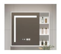 LED Bathroom Mirror Cabinet with Smart Touch Wall-Mounted Design Large Storage Defogging Feature Solid Wood Panel (White 68x70cm/26.7x27.5in)