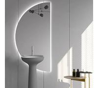 LED Bathroom Mirror Half Moon Shape Adjustable Brightness AntiFog Smart Decor Warm/Cool/Neutral Light Right Cut 50x100CM/40x20INElegant and Functional