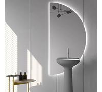 LED Bathroom Mirror Half Moon Wall Mirror with Adjustable Brightness AntiFog Smart Design Warm/Cool/Neutral Light Left Cut 50x100CM/40x20IN Decorative Mirror