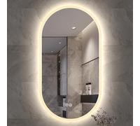 LED Bathroom Mirror Irregular HD Glass Wall Mirror with 3 Color Dimmable Lighting & Anti-Fog Function 60 x 90 cm Decorative Hanging Mirror for Modern Bathrooms