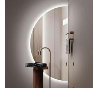 LED Bathroom Mirror, Semi-Circular, Dimmable, Anti-Fog, 3 Color Temperatures, Wall-Mounted Makeup Mirror, Elegant Design, Left Cut (40 x 80 cm)