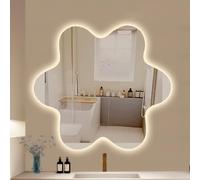 LED Bathroom Mirror Special Irregular Hexagonal Star Flower Smart Mirror 3 Colors Dimmable Lighted Mirror, Anti-Fog Makeup Mirror Backlit Touch Sensor Mirrors for Home Decor(70x70cm) (Defog+ (Def