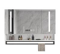LED Bathroom Mirror Wall Cabinet 100x80x13 cm with 3 Doors, Anti-Fog, Waterproof, Touch Button, Clock, Modern Design for Stylish Storage and Illumination.