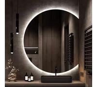 LED Bathroom Mirror, Wall Mirror, Modern Frameless Semi-circular Design, Smart Make-up Mirror, 3-colour Infinitely Dimmable, HD, Explosion-proof, Memory Function, 3 Hanging Methods ( Color : Right cut