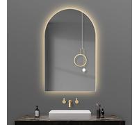 LED Bathroom Mirror - Wall Mounted Half Round Vanity Mirror with 3 Color Light, Makeup Arch Mirror for Bathroom, Bedroom, Hair Salon