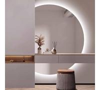 LED Bathroom Mirror with 3 Color Options Anti-Fog Wall-Mounted Half Moon Makeup Mirror Touch Switch Full-Length Mirror Adjustable Brightness 120x80cm