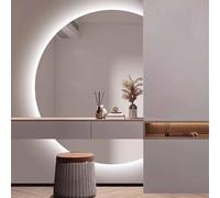 LED Bathroom Mirror with 3 Colors Anti-Fog Touch Switch Half-Moon Makeup Mirror Adjustable Full-Length Mirror 90x60cm - Perfect for Modern Bathrooms