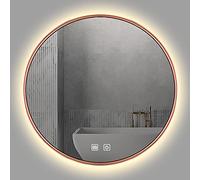 LED Bathroom Mirror with Anti-Fog Function Metal Framed Wall Mirror Dimmable 3-Color LED Lights Waterproof Dual Touch Control for Modern Decor